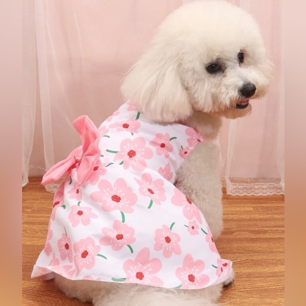 Pink Floral Dress with Bow-knot for small breed dogs, XL, NWOT